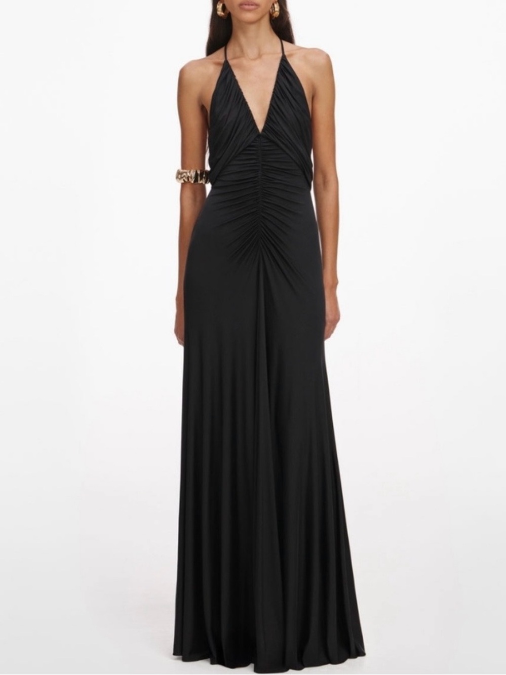 Self-Portrait Black Halter Ruched Maxi Dress